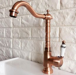 Bathroom Sink Faucets Antique Red Copper Basin Faucet Single Ceramic Handle Hole Deck Mounted Tap Nnf400