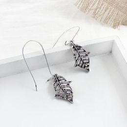 Dangle Earrings Openwork Leaves Two Optional Stripes Inlaid Small Crystal Stone Shiny Bright Charm Beautiful Women Wear