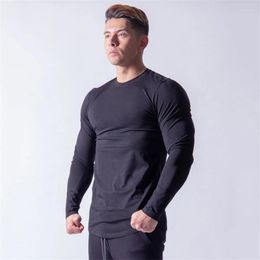 Men's T Shirts Mens Fitness Shirt Autumn Long Sleeve T-shirt Men Plain Gym Clothing Compression Slim Fit O-neck Cotton Homme