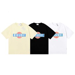 Summer 2023 Niche Fashion Rhude Men's and Women's Printed High Weight Double Yarn Cotton Loose Casual Short-sleeved T-shirt