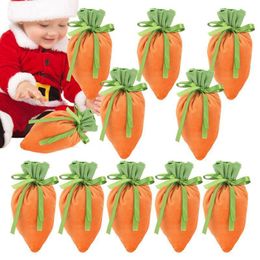 Gift Wrap 10Pcs Easter Velvet Gift Bag Carrot Velvet Jewellery Basket Candy Bags with Drawstring for Party Decorations Cookie Snack 230324