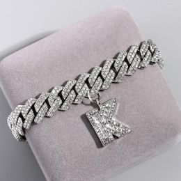 Anklets Silver Colour Chunky Letters Cuban Link Chain For Women Luxury 2 Row Rhinestone Initials Anklet Birthday Gift Jewellery