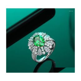 Cluster Rings Imitation Zircon Ring Women Exquisite Turquoise High Carbon Stone Light Luxury 925 Sier Quality Gift Wedding Jewellery D Dhogs