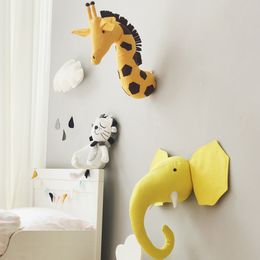 Wall Decor Funny Kids Room Decoration 3D Animal Heads Wall Hanging Artwork Decor For Baby Girs Nursery Room Decoration Cartoon Soft Instal 230324