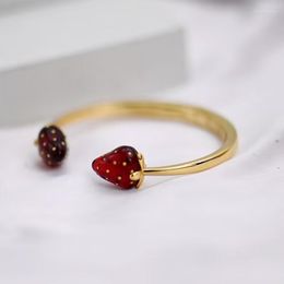 Bangle Double Strawberry Open Cuff Bangles For Women Cute Luxury Designer Inspired Jewelry Cottagecore