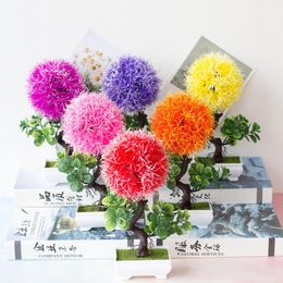 Decorative Flowers Green Small Tree With Grass Ball Flower Potted Bonsai Christmas Home Garden Office El Wedding Party Decor Fake Plants