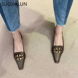 SUOJIALUN Fashion Brand Design Buckle Women Pumps Square Toe Slip On Work Shoes Low Heel Spring Autumn Party Wedding 0324