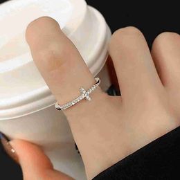 Band Rings Personality Cross Thin Rings For Women Korean Fashion Micro Pave Crystal CZ Thumb Ring Jewelry Wedding Accessories Gift R715 AA230323