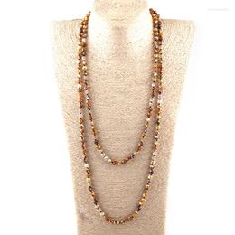 Pendant Necklaces Fashion 6mm Semi Precious Stones Beads Long Knotted 150cm