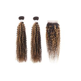 Yirubeauty P4/27 Malaysian 100% Human Virgin Hair 2 Bundles With Lace Closure 4X4 Free Middle Three Part 10-30inch