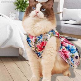 Cat Costumes Fashion Puppy Kitten Floral Print Dress Pet Apparel Decor Pet Clothes Cyan Colour Button Closure AA230324