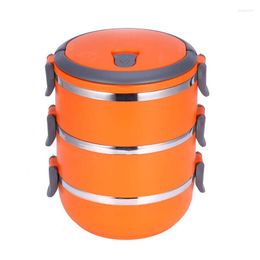 Dinnerware Sets 3 Layer Round Lunch Box Stainless Steel Bento Vacuum Thermal Storage Container Picnic For Kids School