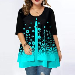 Women's Plus Size TShirt Big size 6XL Summer Woman Tshirt Casual Loose fake two pieces Chiffon tshirts female plus women clothing large tops 230324