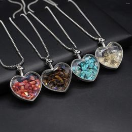 Pendant Necklaces Natural Crushed Stone Necklace Reiki Healing Heart Shape Citrine Tiger Eye Link Chain For Women Jewellery Gifts