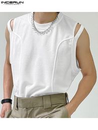 Men's Tank Tops INCEERUN 2023 Korean Style Men Personalised Hollow Waistcoat Casual Streetwear Male Solid Simple Sleeveless Vests S 5XL 230324