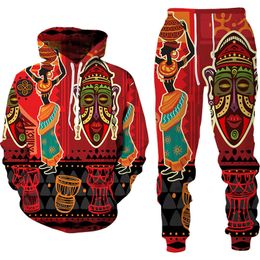 Men's Tracksuits 3D African Print Casual Men Trousers Suits Couple Outfits Vintage Hip Hop HoodiesPants MaleFemale Tracksuit Set 230324