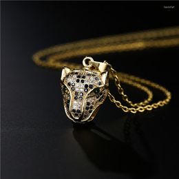 Pendant Necklaces 2023 Fashion Gold Colour Leopard Head Necklace For Women Men Luxury Cubic Zirconia Jewellery Female Accessories