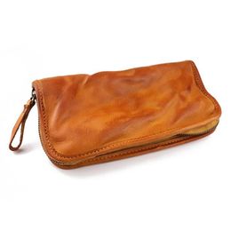 Wallets Leather Large-capacity Cell Phone With Large Bill And Concealed Zipper To Make Old Wind Cross Wallet