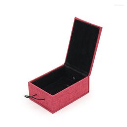 Jewellery Pouches Retro Mahogany Buckle Linen Ring Pendant Bracelet Box With Built-in Black Velvet Card Slot Removable For Women Birthday