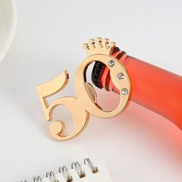 50pcs Wedding Anniversary Party Present Gold Imperial Crown Digital 50 Bottle Opener in Gift Box Chrome 50th Beer Openers SN6860