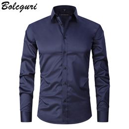 Mens Casual Shirts AntiWrinkle NoIroning Elasticity Slim Fit Men Dress Casual Long Sleeve Shirt White Black Blue Red Male Social Formal Shirts 230323