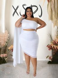 Women's Plus Size Pants Chic and Elegant Woman Set Party Fashion Suit One Shoulder Top Sexy Dress s Twopiece Wholesale Drop 230324