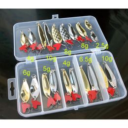 Baits Lures 21PCSSet Lure Metal Spinner Lure Spoon Set 2.5-10g Fishing Spinner Lure Sequins with Box Treble Hooks Fishing Tackle Hard Bait 230323