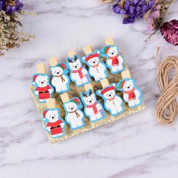 Dropship 10pcs Cute Christmas Bear Wooden Clip Po Paper Clothespin Craft Clips Party Decoration With Rope 35x20mm