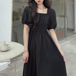 Casual Dresses 2023 Black Vintage Midi Dress Summer Elegant Women Puff Sleeve Plus Size Loose Sundress Robe Femme