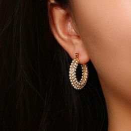 Hoop Earrings Stainless Steel Shiny Mini Zircon Pearl For Women Girls Circle Jewelry Accessories