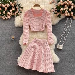 Two Piece Dress Spring and Autumn Temperament Lady Style Suit Female Light Familiar Small Short Coat Versatile Aline Skirt Twopiece Set 230324