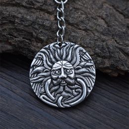 Keychains 12pcs Retro Fire And Sun God Pendant Keychain Unique Round Face Amulet Pagan Jewelry