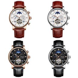 Skeleton tourbillon mens distinctive watch fashionable mechanical automatic watches leather strap comfortableable watch for gentleman business SB042 B23