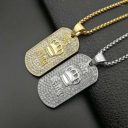 Pendant Necklaces Hip Hop Bling Iced Out Gold Silver Color 316L Stainless Steel Geometric Square King Crown Pendants Men Jewelry