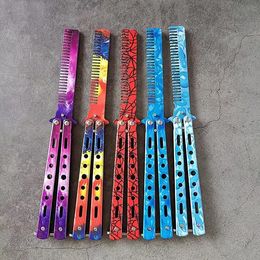 14 Colour Full Stainless Steel Butter fly Knife Comb CSGO Balisong Trainer Pocket Practise Knives Training Tool for Outdoor Games Uncut blade