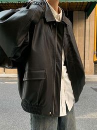 Women's Jackets Streetwear Black Leather Women High Street Oversize Zipper Moto Casual Punk Fashion Trend Loose PU Coat 230324
