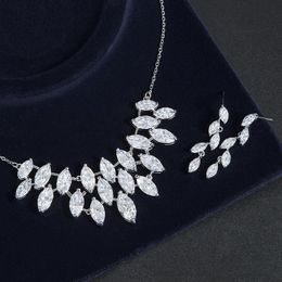 Jewellery Set for Women Necklace Dangle Earrings Set White Gold Plated Jewellery Set with White AAA Cubic Zirconia Bridal Jewellery