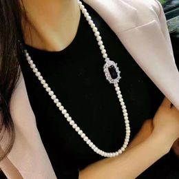 Chains Zi You Jewellery Micro Inlaid Red Zircon Accessories 7-8mm Freshwater Pearl Necklace Length 85-90cm