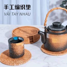 Table Mats 3Pcs Rattan Cup Mat Round Natural Pad Placemat For Dining Kitchen Accessories
