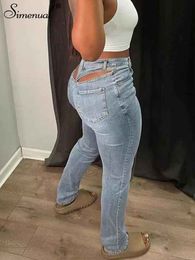 Women's Jeans Simenual Cut Out Tight Zipper Pencil Jeans Denim Streetwear Baddie Clothes Women Hight Waist Pants Retro Skinny Long Trousers 230324