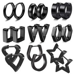 Hoop Earrings WKOUD 1 Pairs Stainless Steel Black For Men Women Huggie Triangle Square Round Geometric Stud