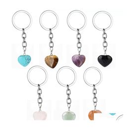 Key Rings Natural Stone Love Heart Keychains Healing Crystal Car Decor Keyrings Keyholder For Women Men Whoelsale Drop Delivery Jewel Dh7Wq