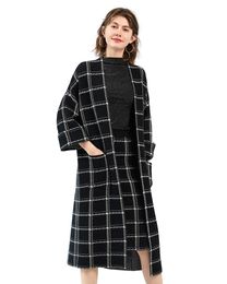 Women's Knits Tees Zhili 100 Cashmere Open Front Long Sweater Lattice Knit Relax Fit Cardigan with Pockets 230324