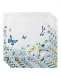 Table Napkin 4pcs Daisy Butterfly Dragonfly Flower Square 50cm Wedding Decoration Cloth Kitchen Dinner Serving Napkins