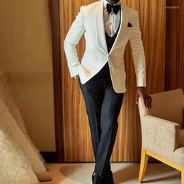 Men's Suits White And Black Wedding Tuxedo For Groomsmen With Shawl Lapel 3 Piece African Men Set Jacket Vest Pants Fashion