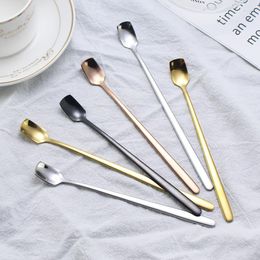 Dinnerware Sets Creative Stainless Steel Coffee Spoon Long Handle Stirring Square Head Small Mug Ice Tableware