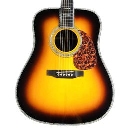 Custom All Solid Wood Abalone Binding ONE PIECE Neck Through Body Solid Rosewood Back Side Acoustic Guitar with EQ in Sunburst