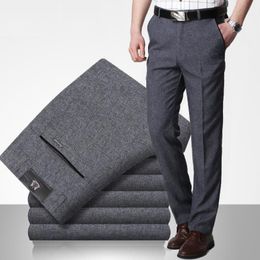 Mens Pants Spring Autumn Mens Business Casual Pants Fashion Solid Gentle Thicken Trousers Male Brand Suit Pant Black Blue Gray Pant 230323