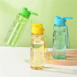 water bottle 600ml Plastic Water Bottle Portable Sport Cup with Rope Anti-drop Outdoor Water Container Cute dent Couple Water Cup Mug Gift P230324