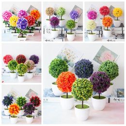 Decorative Flowers 39Styles Artificial Grass Ball Plants Bonsai Green Purple Red Orange Pink Yellow Fake White Potted Home Decoration